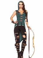Kvinnelig Robin Hood, kostyme-topp og -leggings, spenne, filleristing